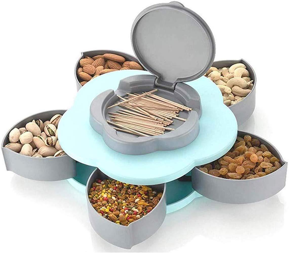 5 Compartments Flower Candy Box Serving Rotating Tray Dry Fruit 1 Piece Spice Set