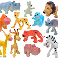 Funny Jungle Animals Toys Forest Animal Set Mini Cartoon Animal Toys Figure Playing Set for Kids - Pack of 12 Pcs